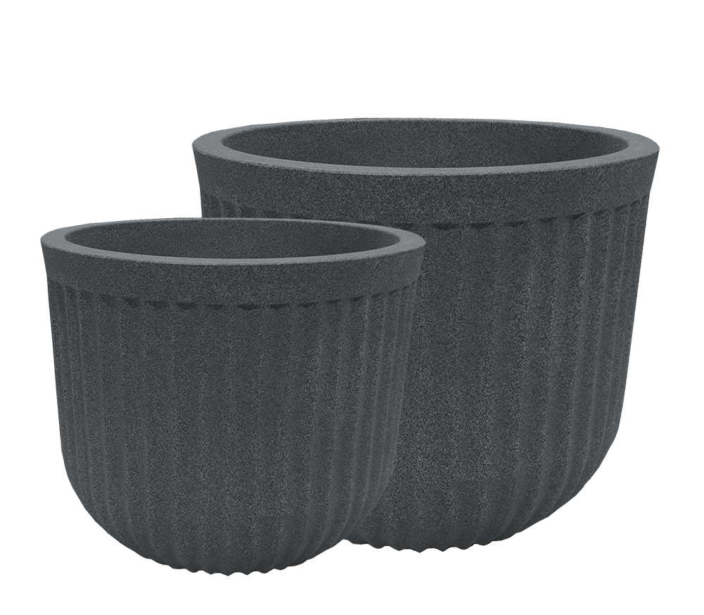 Fluted Round Planter Charcoal - 2 Piece Set - Decorative Planters